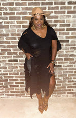 Load image into Gallery viewer, GOOD TROUBLE DISTRESSED DRESS - BLACK
