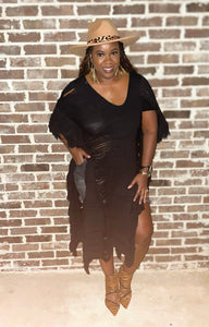 GOOD TROUBLE DISTRESSED DRESS - BLACK