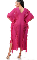 Load image into Gallery viewer, GOOD TROUBLE DISTRESSED DRESS - FUCHSIA PINK
