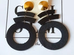 Load image into Gallery viewer, WOOD GEOMETRIC EARRINGS- BLACK/BROWN/GREEN
