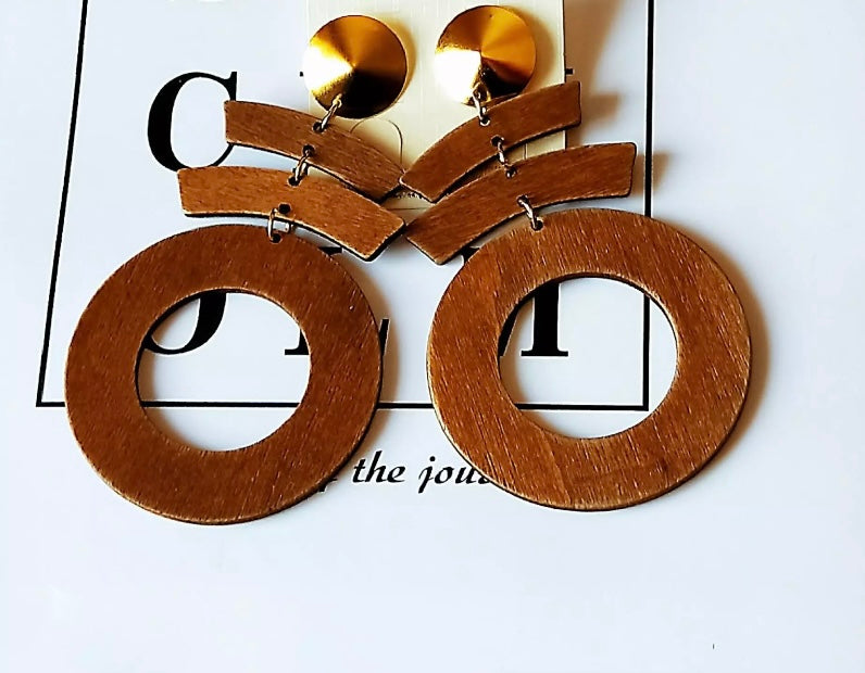 WOOD GEOMETRIC EARRINGS- BLACK/BROWN/GREEN