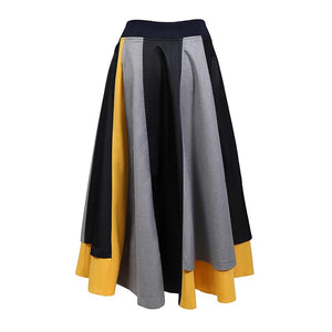 Yellow color block pleated skirt 2025