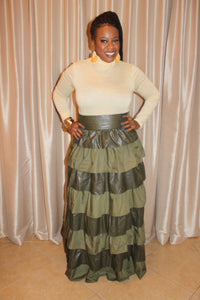 FAUX LEATHERED OLIVE MAXI SKIRT