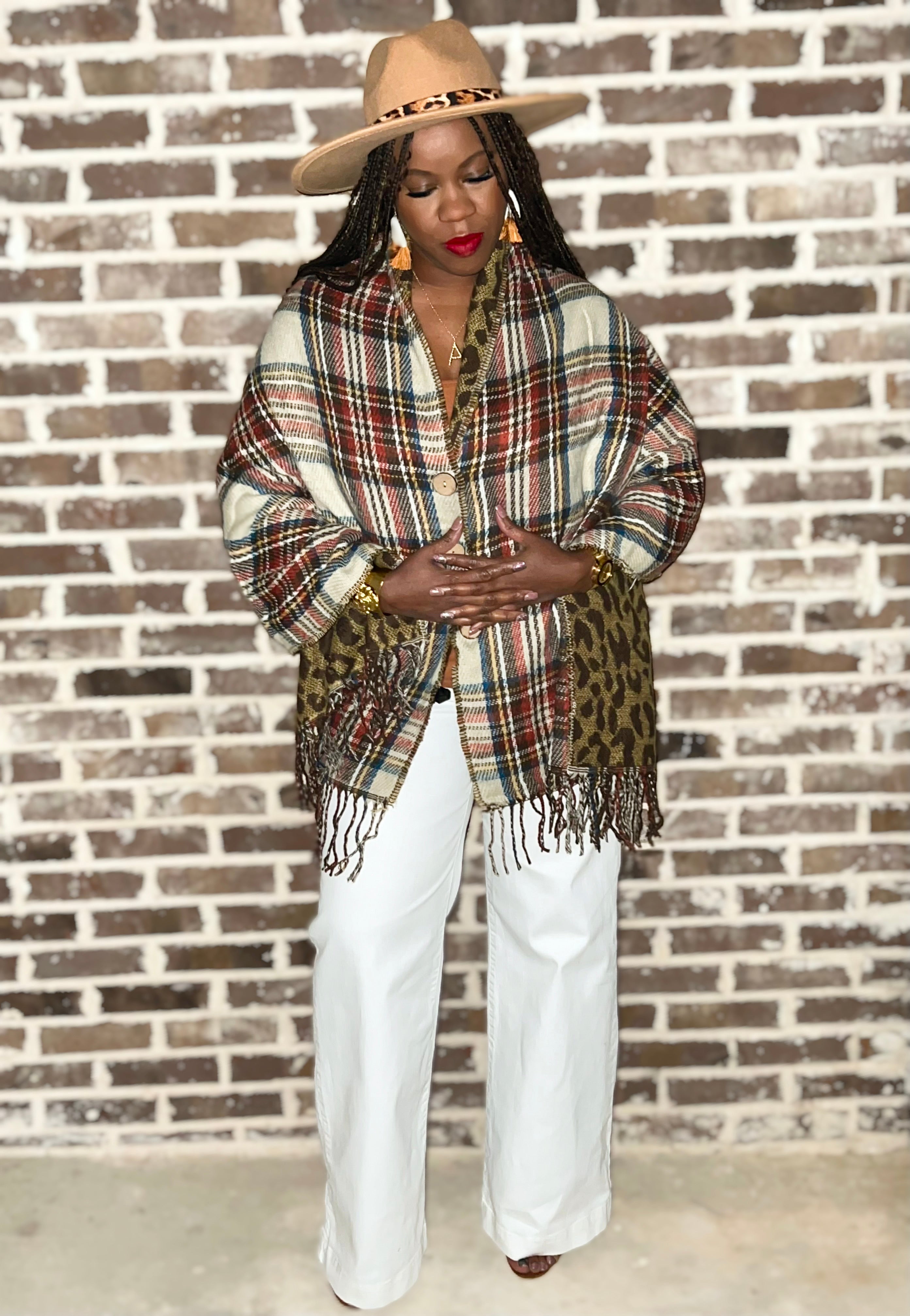 PLAID LEOPARD UNDERLAY PONCHO