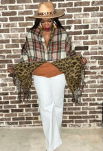 Load image into Gallery viewer, PLAID LEOPARD UNDERLAY PONCHO
