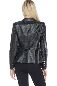 VEGAN LEATHER BLAZER - BLACK