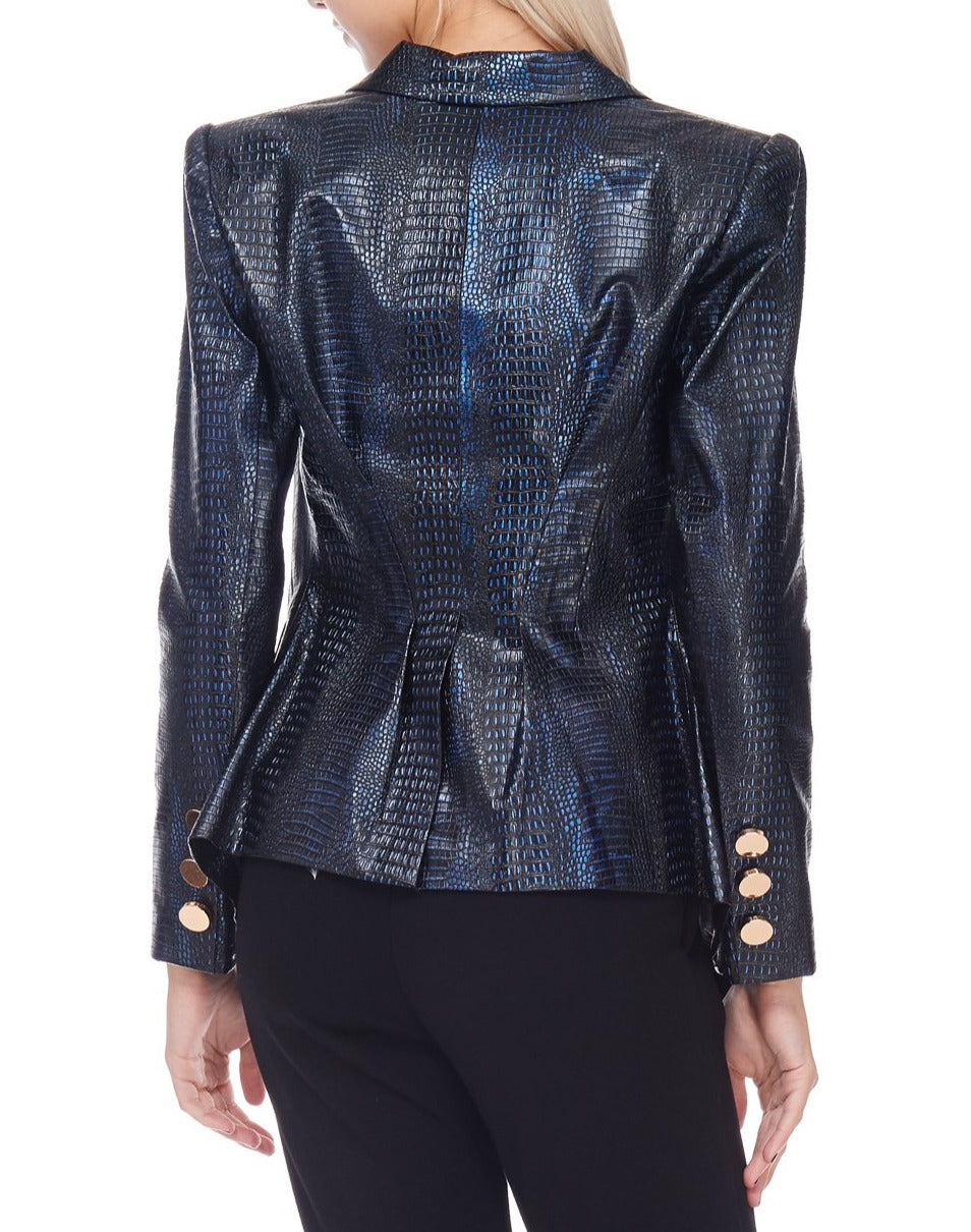 VEGAN LEATHER BLAZER - NAVY
