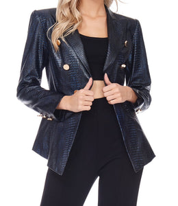VEGAN LEATHER BLAZER - NAVY