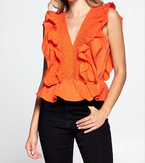 RUFFLE MY FEATHERS TOP - ORANGE