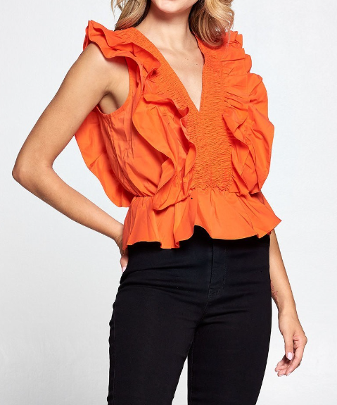 RUFFLE MY FEATHERS TOP - ORANGE